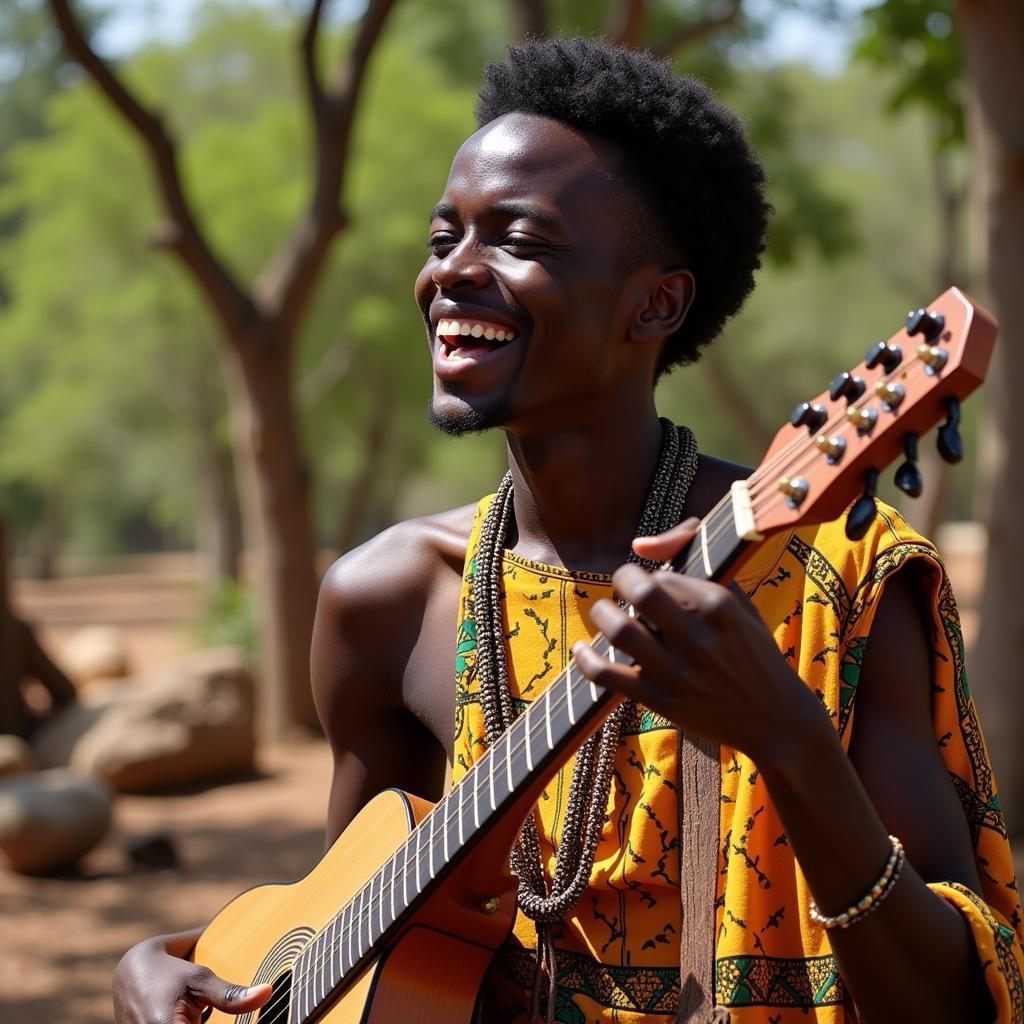 African musician plays the kora outdoors