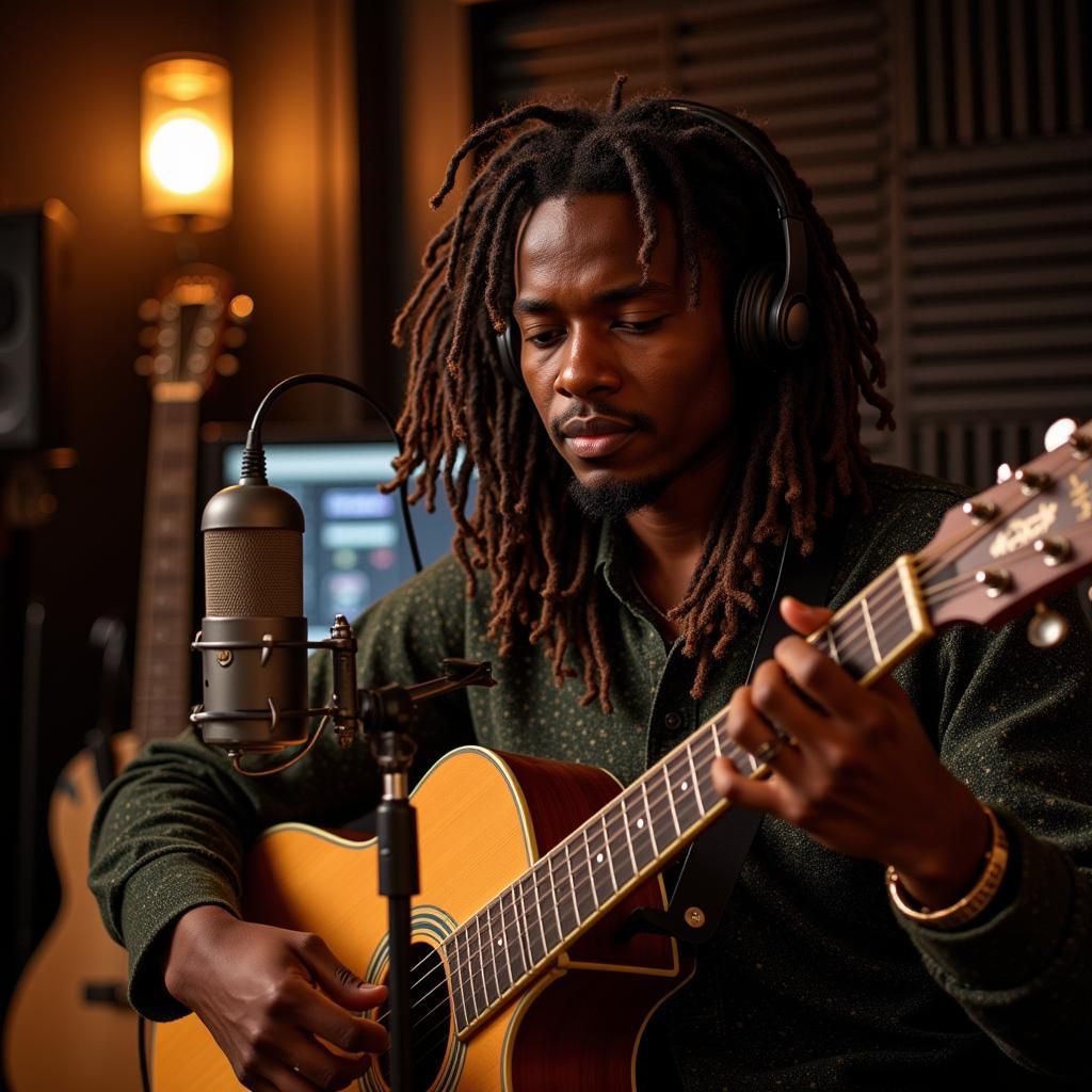 African Musician in a Recording Studio