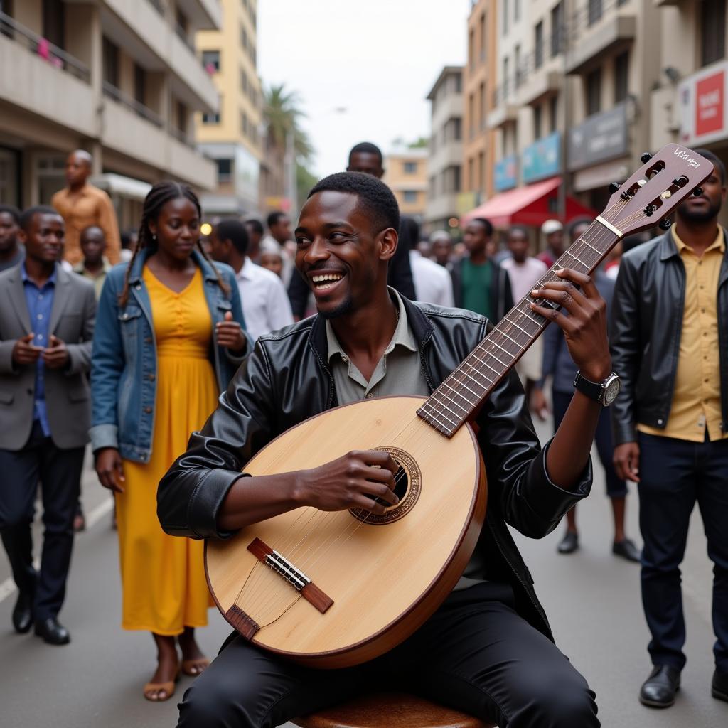 Street performance by an African musician