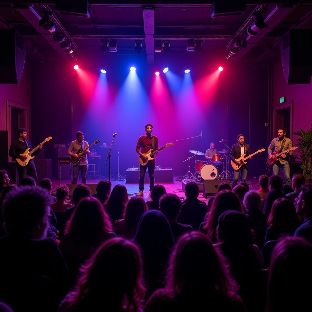 A group of African musicians performing live on stage in a Dubai club 