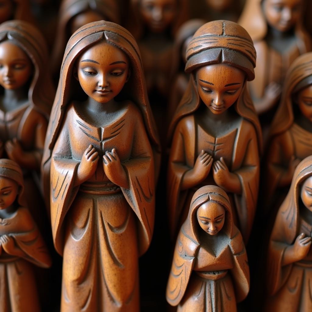 Close-Up of Nativity Figures Made from African Wood