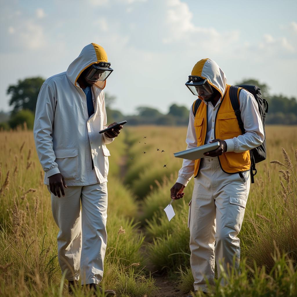 Field researchers collecting data on mosquito vectors