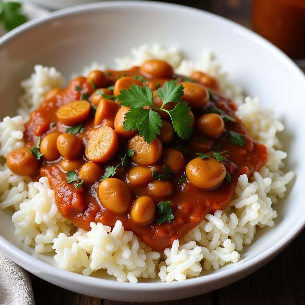 African Peanut Stew Served with Rice