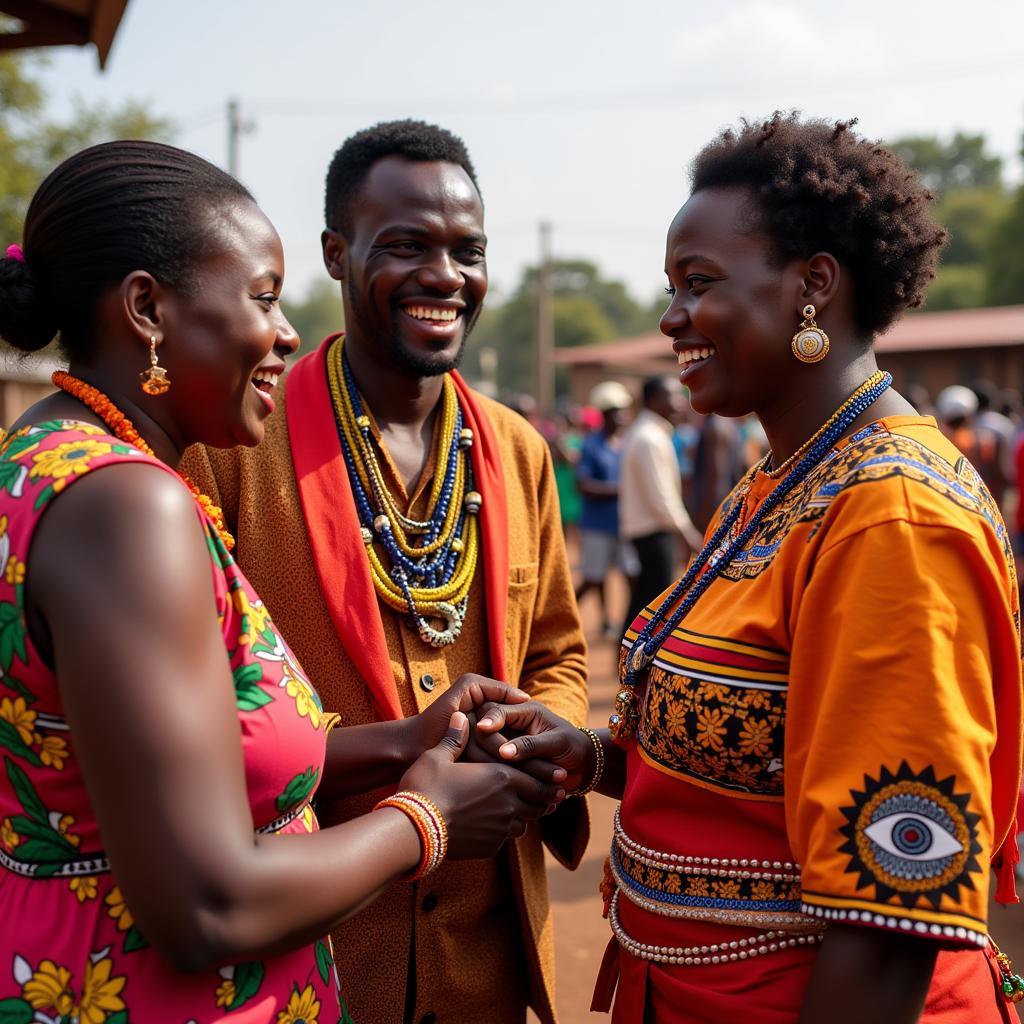 People greeting each other in traditional African attire