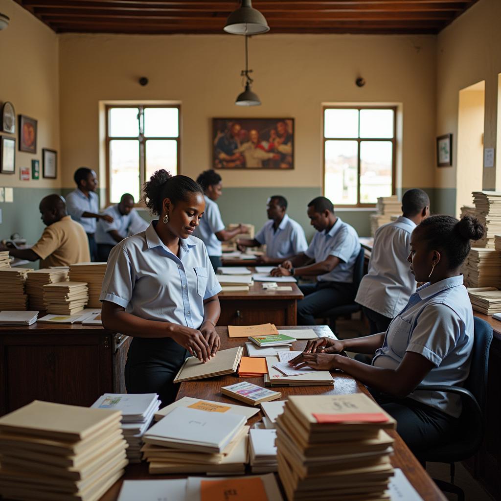 African Postal Workers Sorting Mail