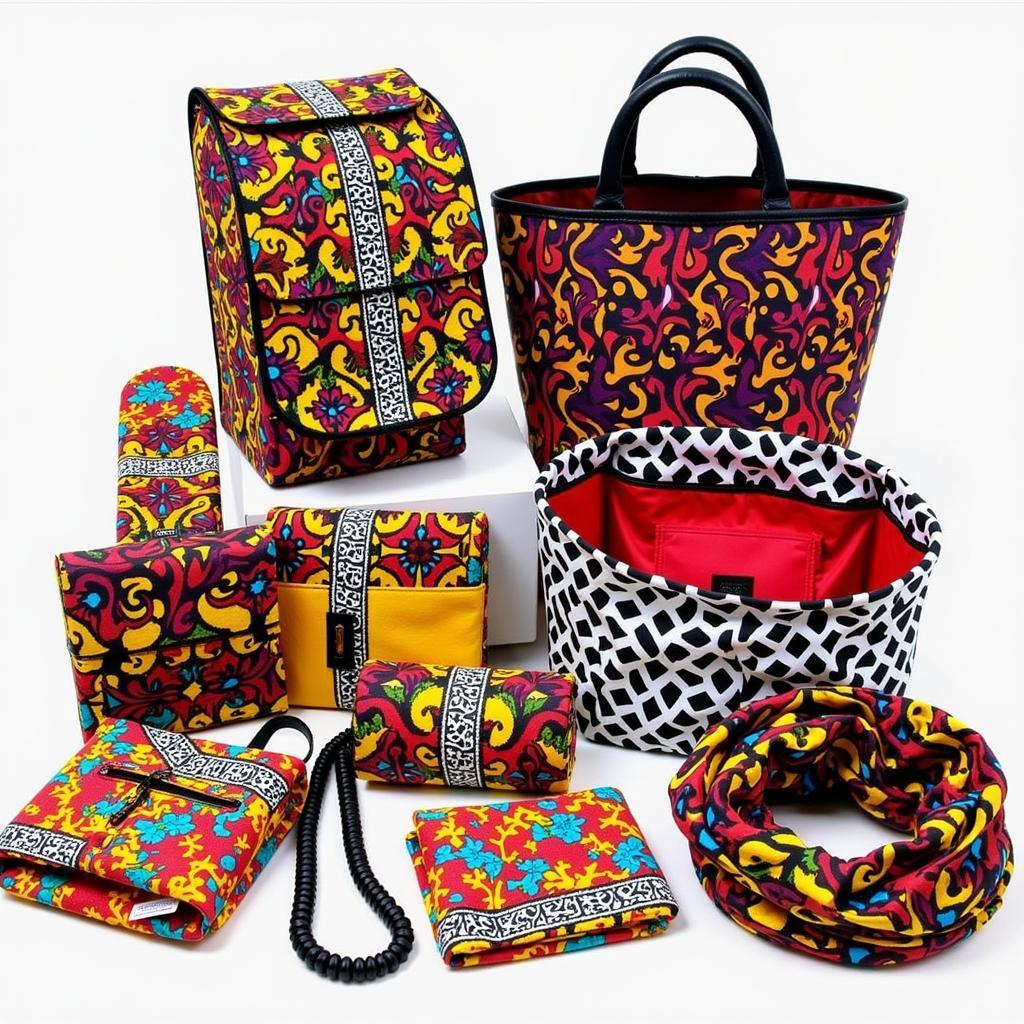 An assortment of handmade accessories featuring African prints