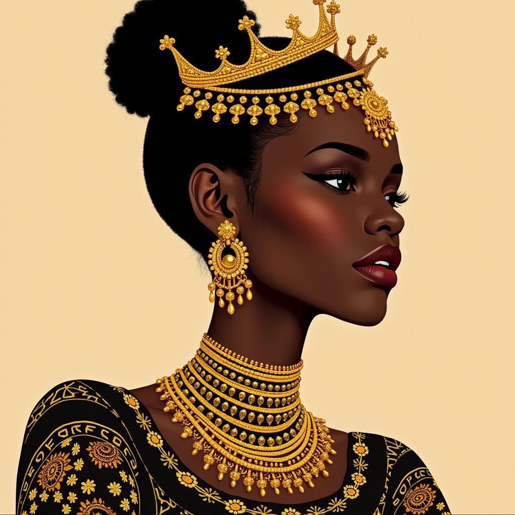 Portrait of an African Queen with Gold Adornments