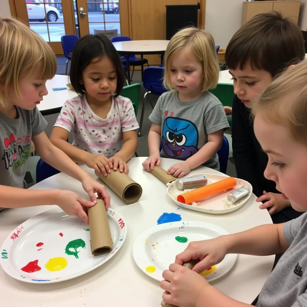 Preschoolers Crafting Rainsticks from Recycled Materials