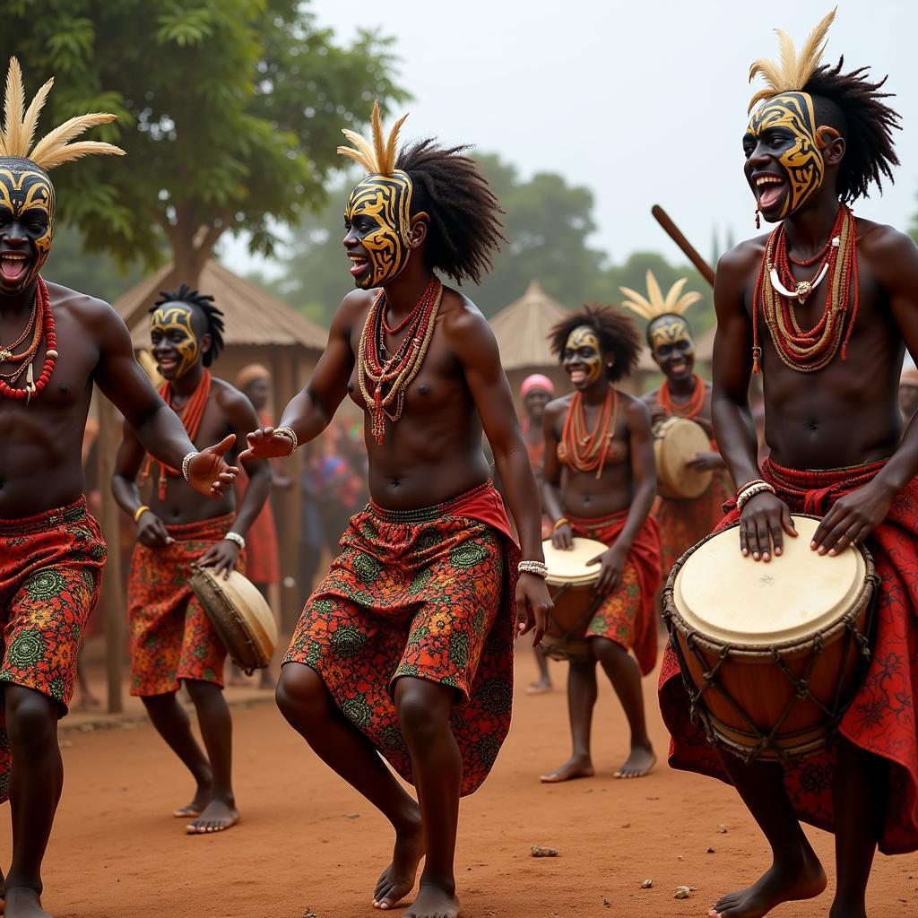 African Ritual Performance with Masks and Dance