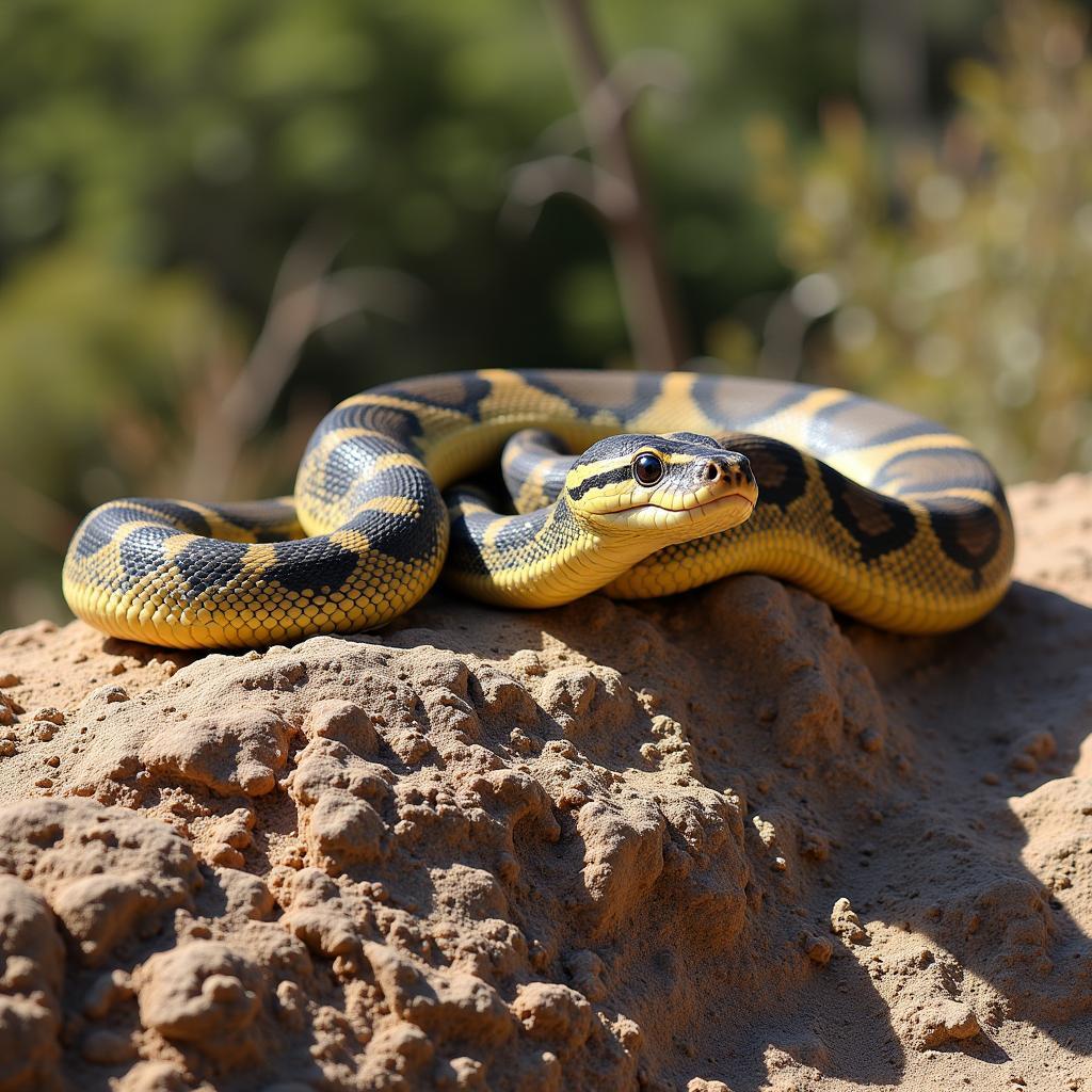 African Rock Python Basking in Sun