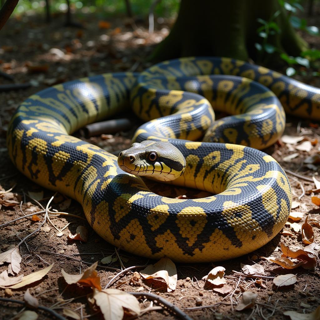 African Rock Python Camouflaged