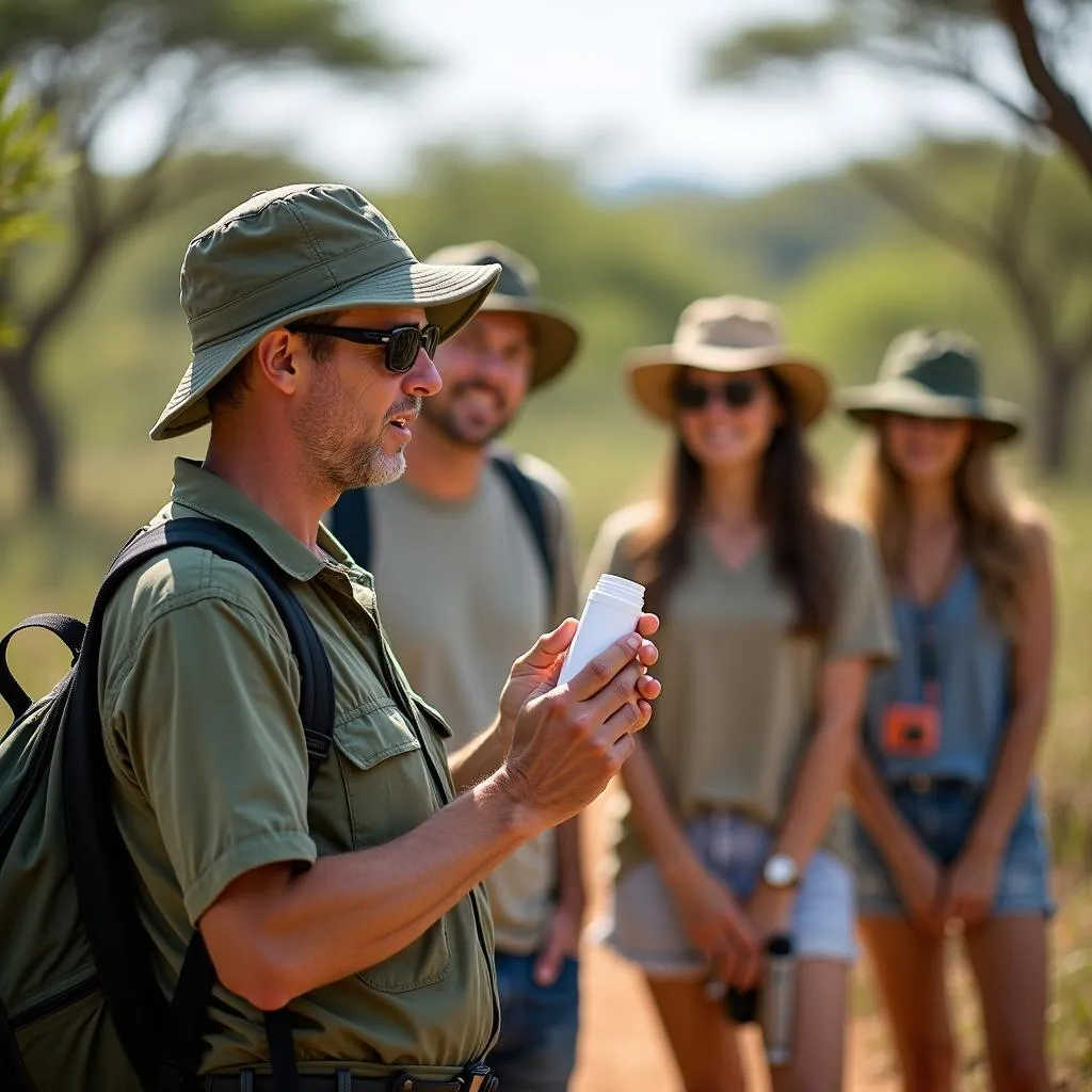 African Safari Guide Explaining Insect Repellent