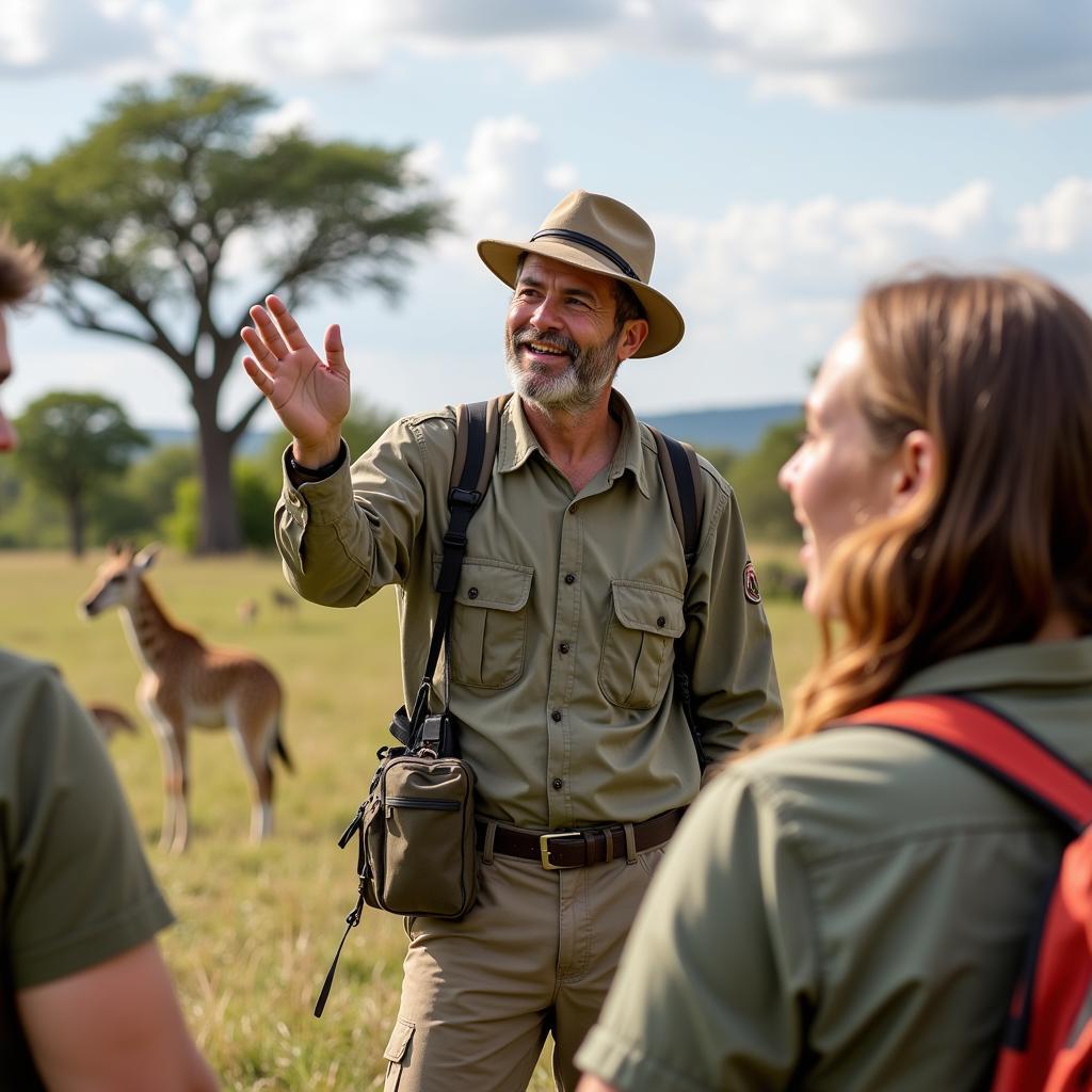 African Safari Guide Explaining Wildlife