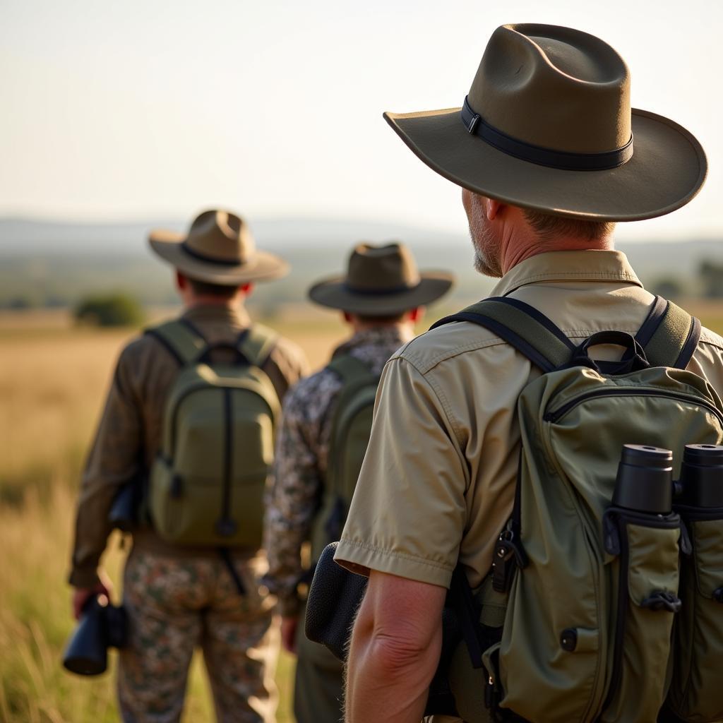 African Safari Guide with Hunters