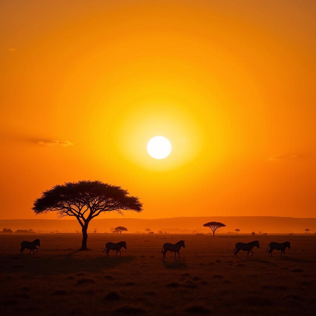 African Safari Sunset over Savannah