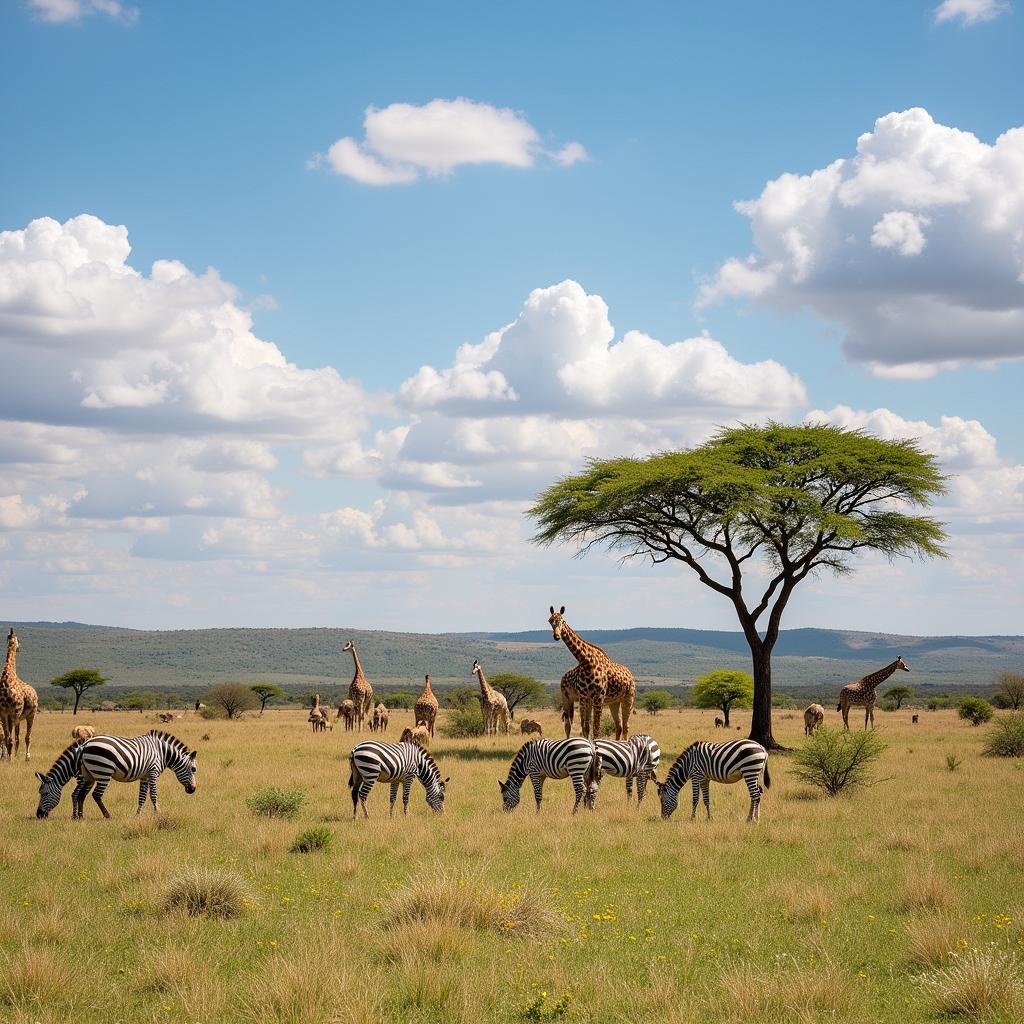 African Safari Landscape with Wildlife