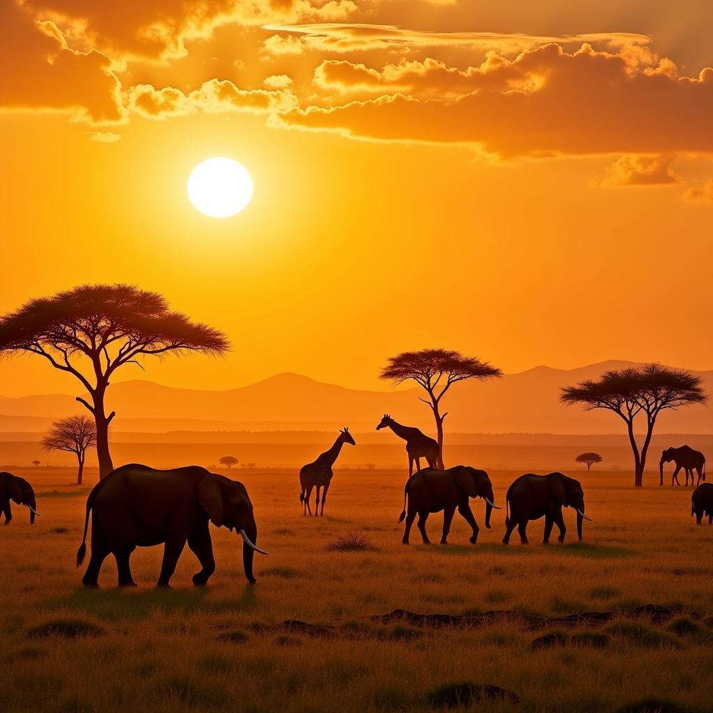 African safari with elephants and giraffes