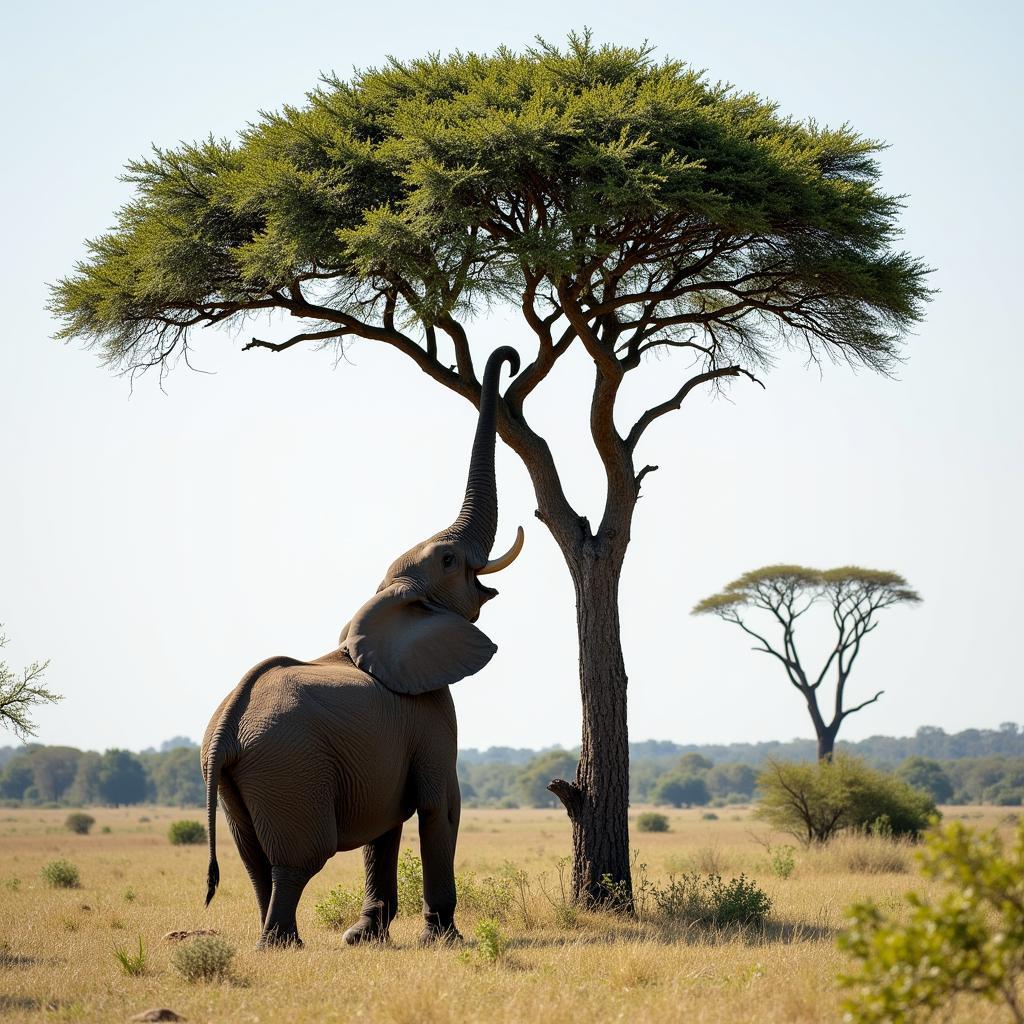 African Savanna Elephant and Acacia Tree