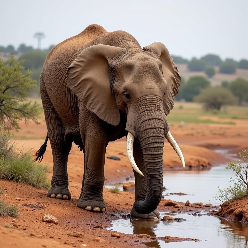 African Savanna Elephant Digging for Water