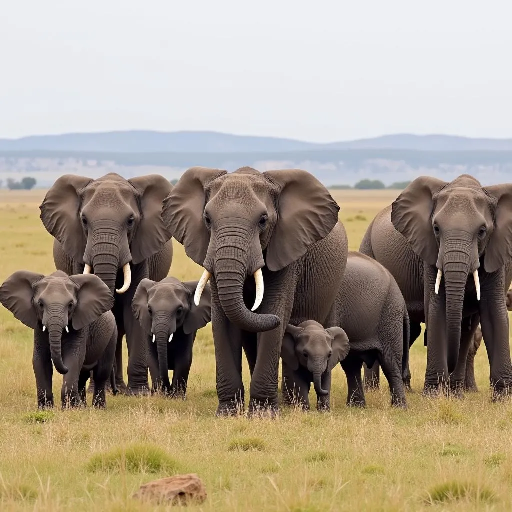 Herd of African Savanna Elephants