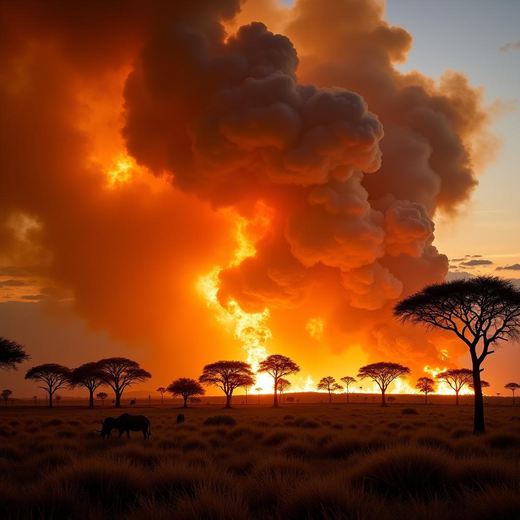 A sweeping fire engulfs the African savanna during the 2020 fire season.