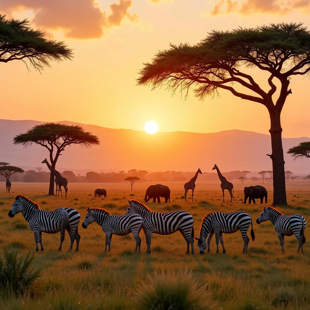 African Savanna Wildlife Panorama