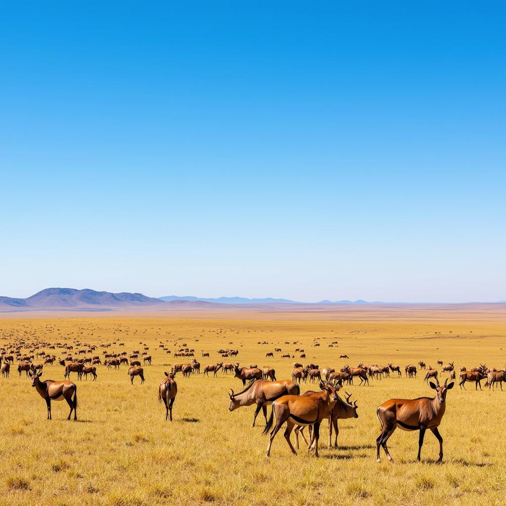 Herd of antelopes on the African savanna