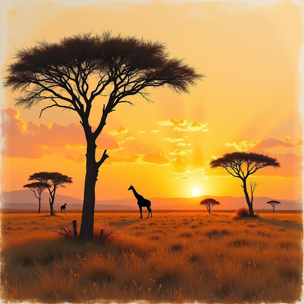 African Savannah Landscape Drawing