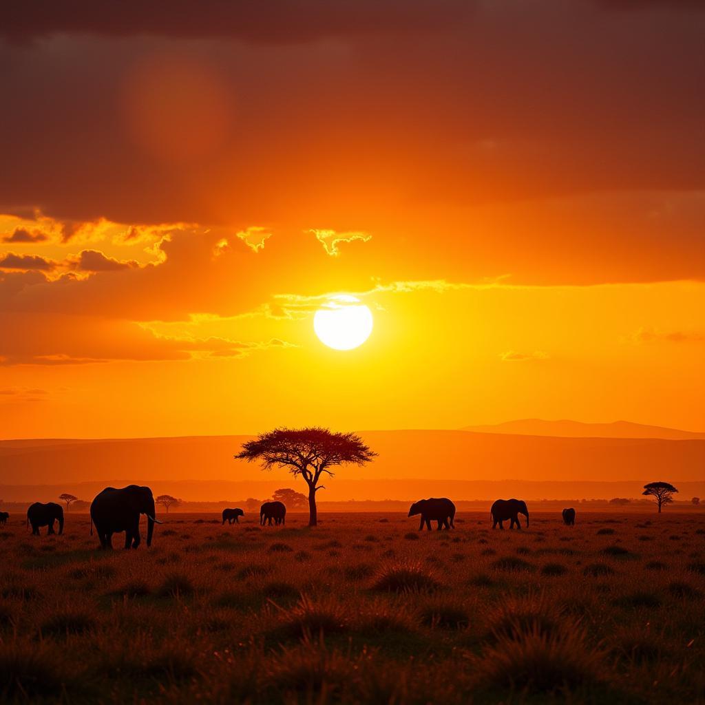 African Savannah Sunset Background for Photoshop