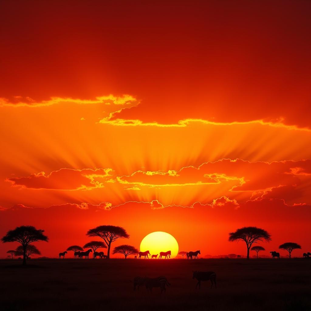 African Savannah Sunset Panorama Wallpaper