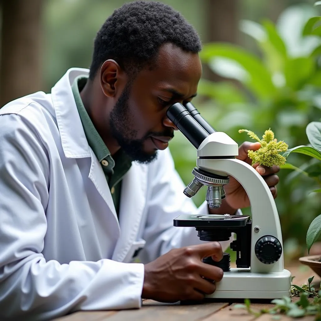 Scientist Studying Plant Properties