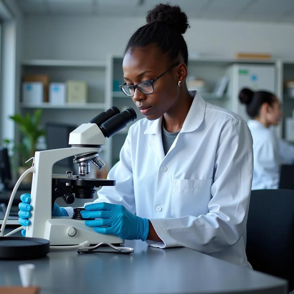 An African scientist conducting research in a modern laboratory