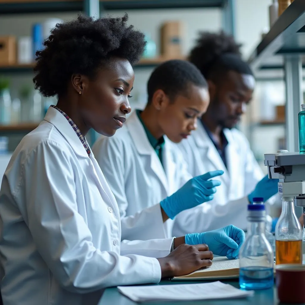 African scientists collaborating in a laboratory