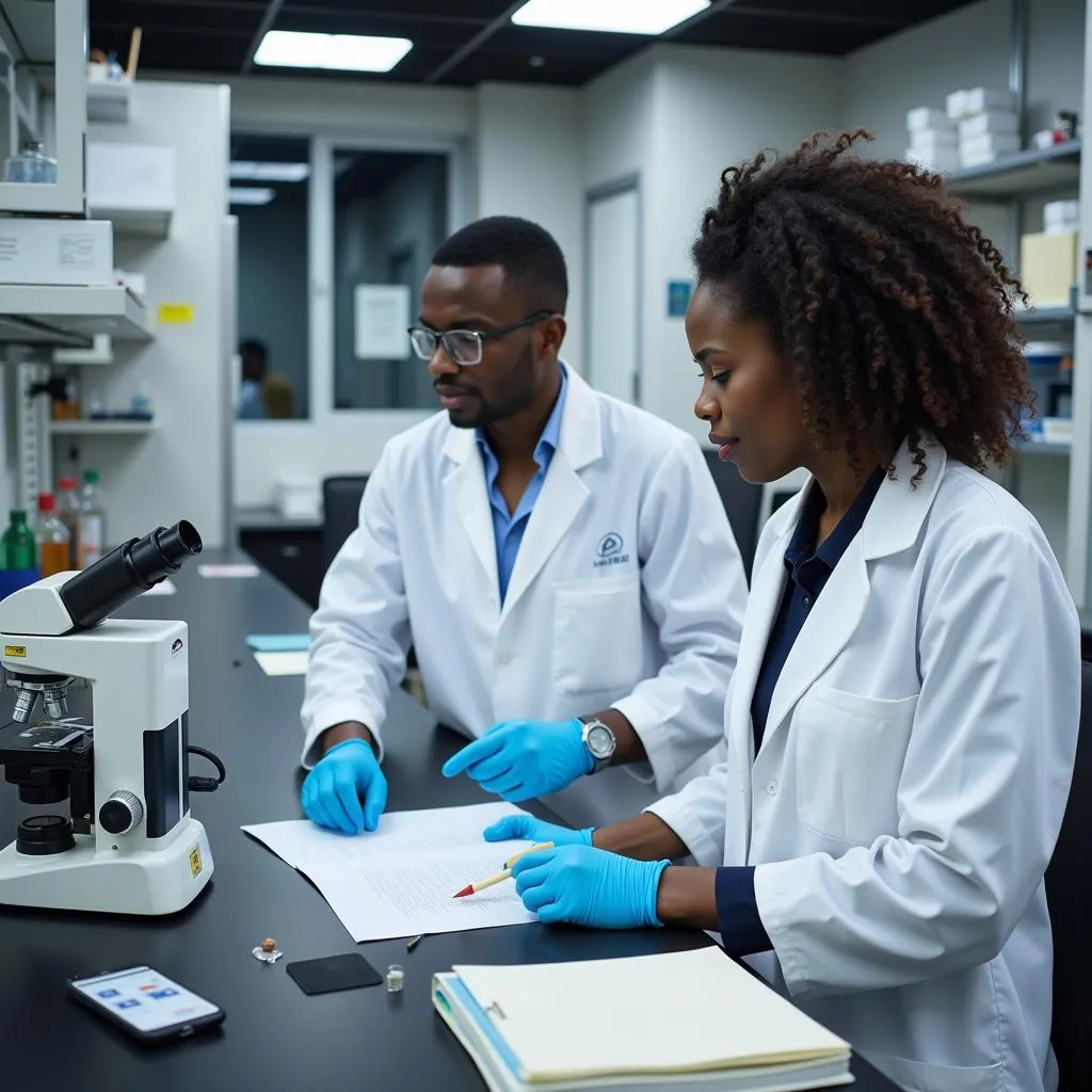 African Scientists Collaborating in a Laboratory