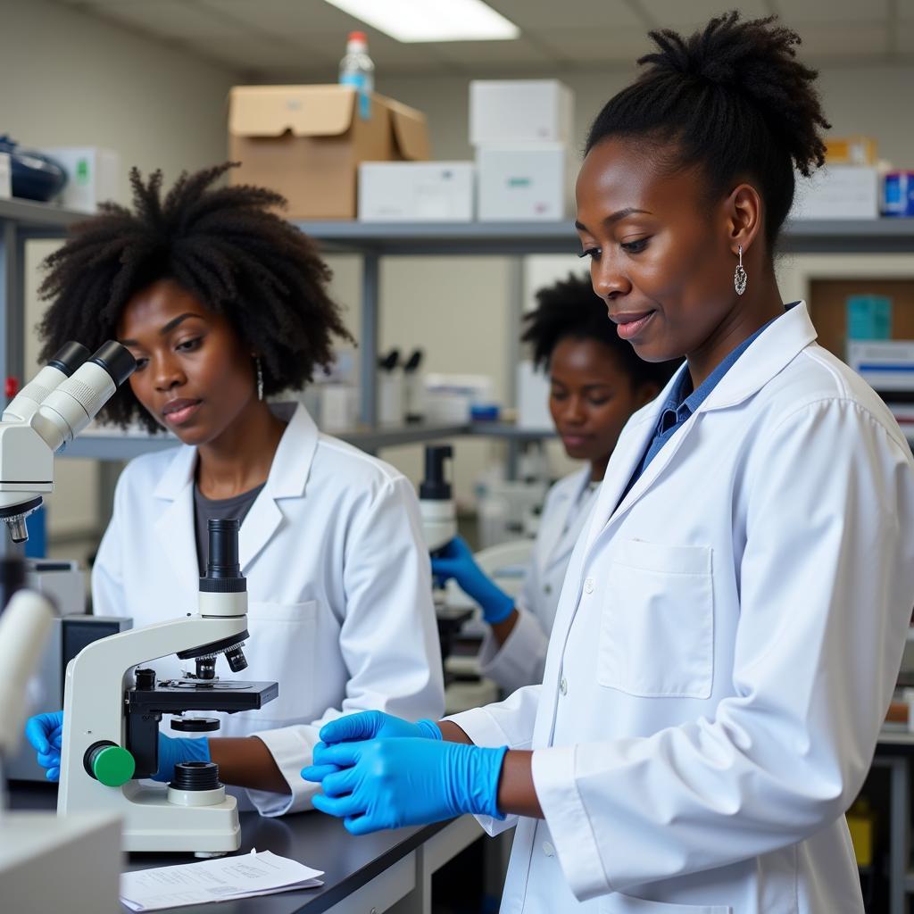 Collaboration between African scientists in a laboratory