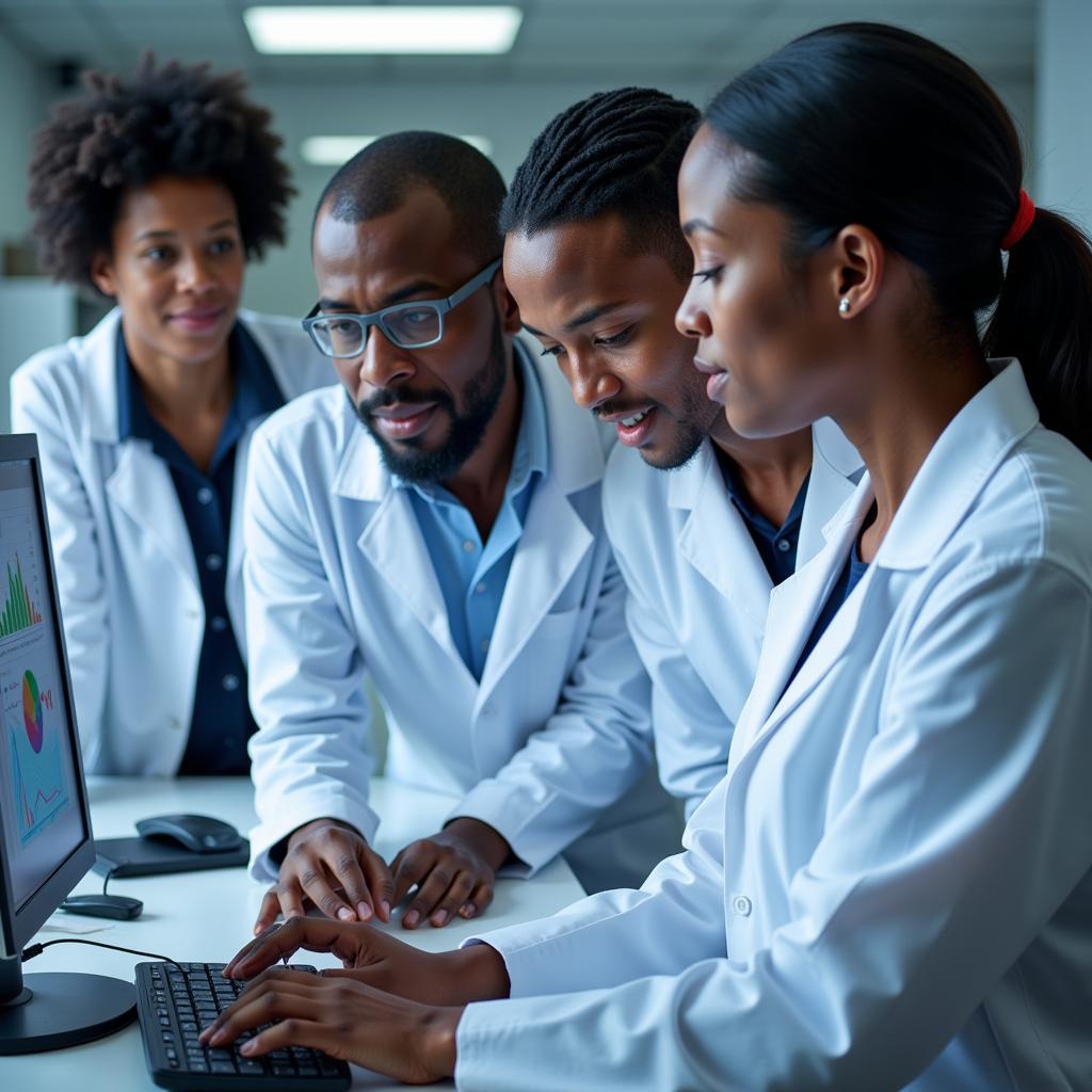 African scientists collaborating in a laboratory