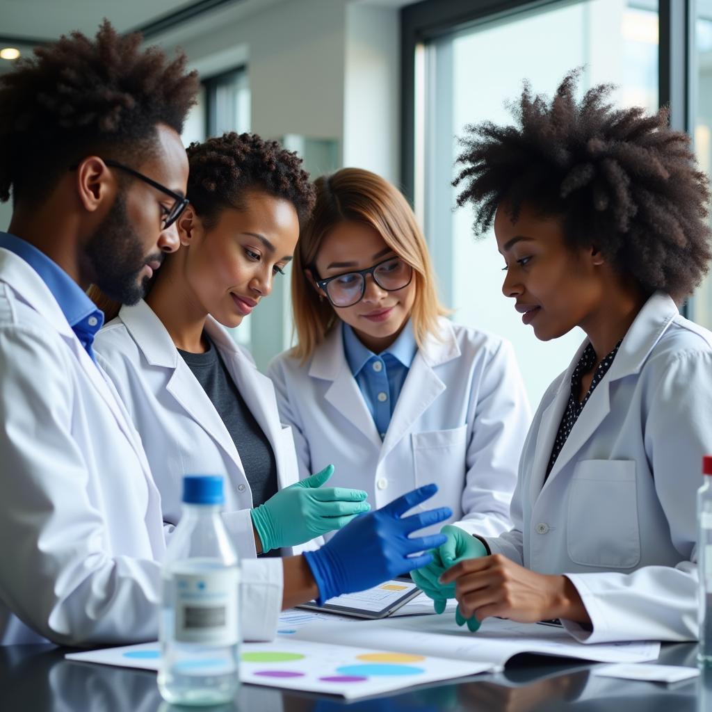 African scientists collaborating in a lab