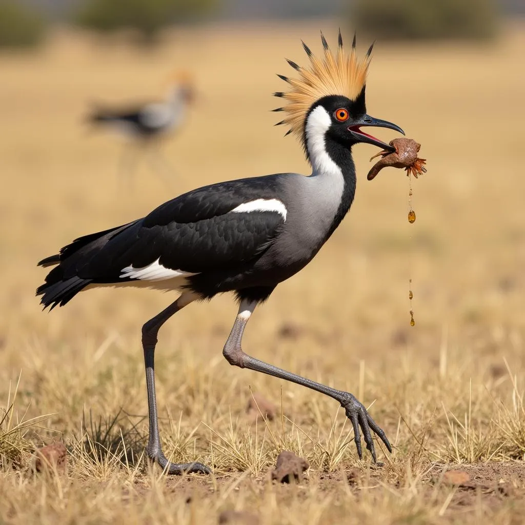 Secretarybird hunting in savanna