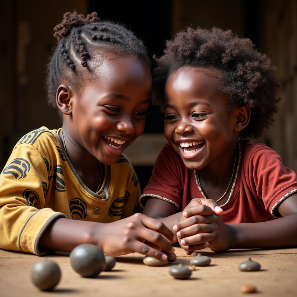 African brother and sister playing traditional games