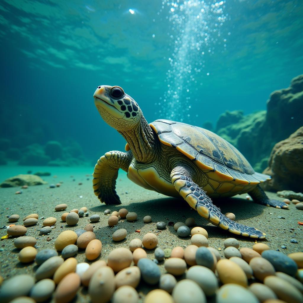 African Sideneck Turtle Eating Commercial Pellets