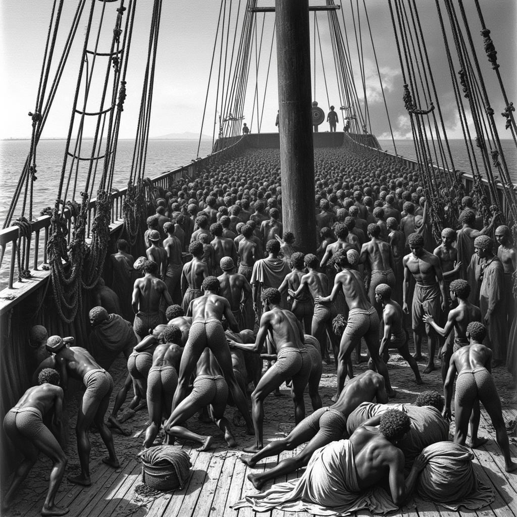 Depiction of the horrific conditions on slave ships during the transatlantic slave trade