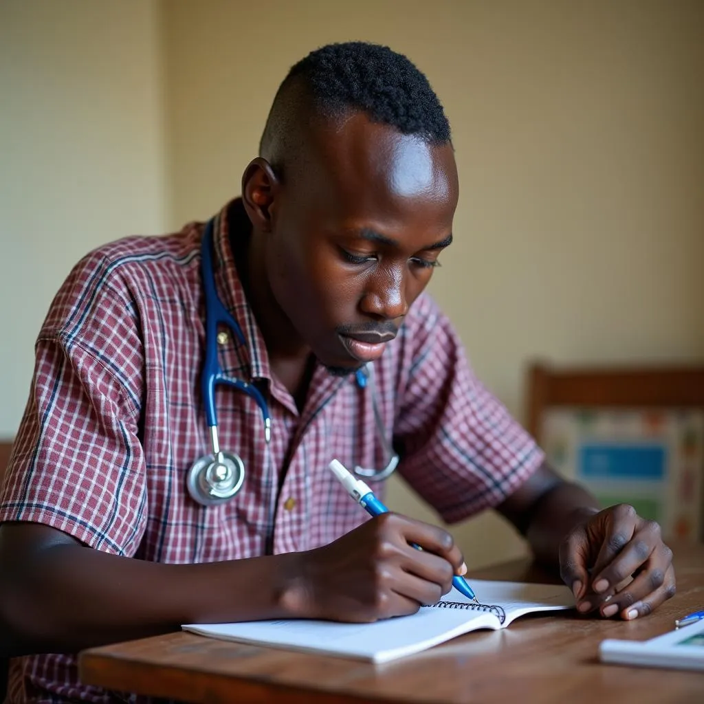 A healthcare worker administering medication to a patient