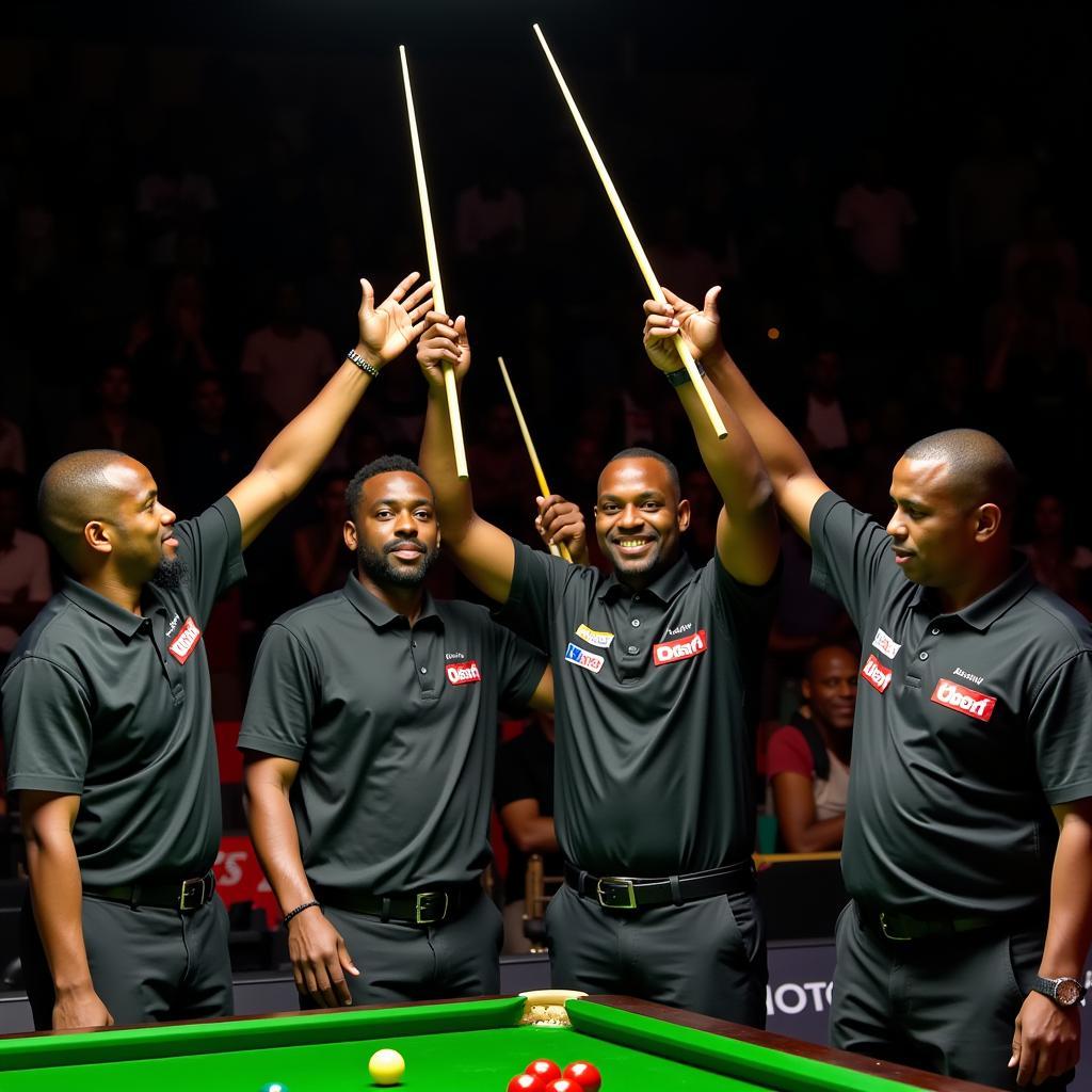  African snooker players celebrate a victory at the 2019 championships