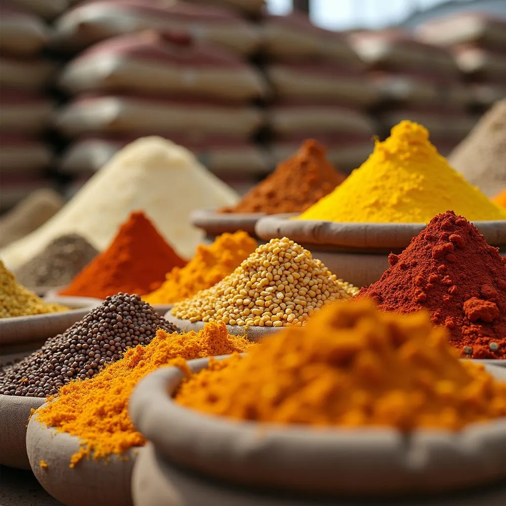 Spices and Grains in an African Market