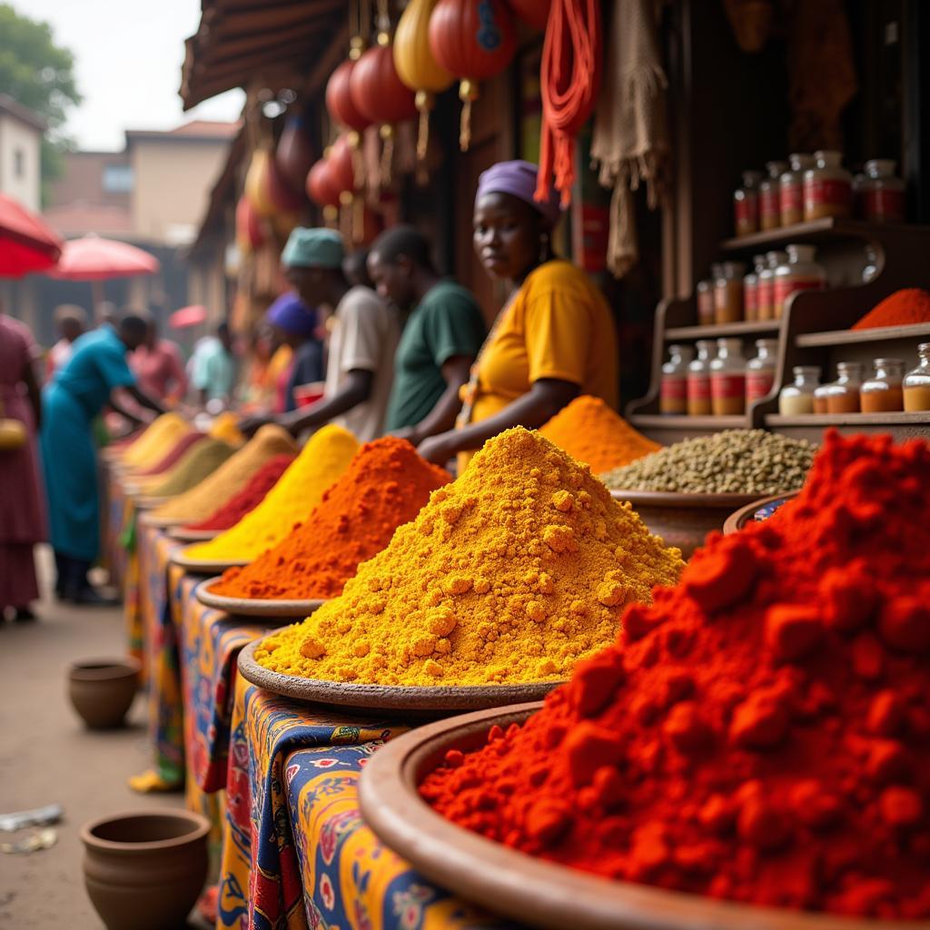 Aromatic Spices in a Bustling African Market