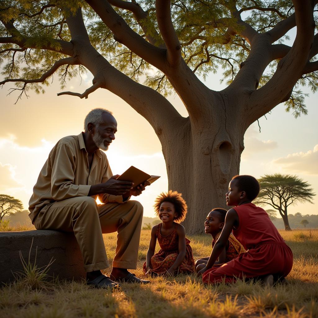 An African storyteller captivating his audience