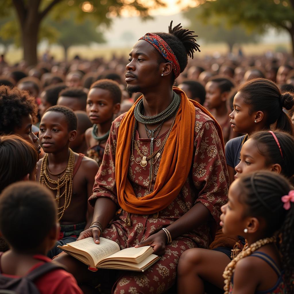 An African storyteller captivating his audience