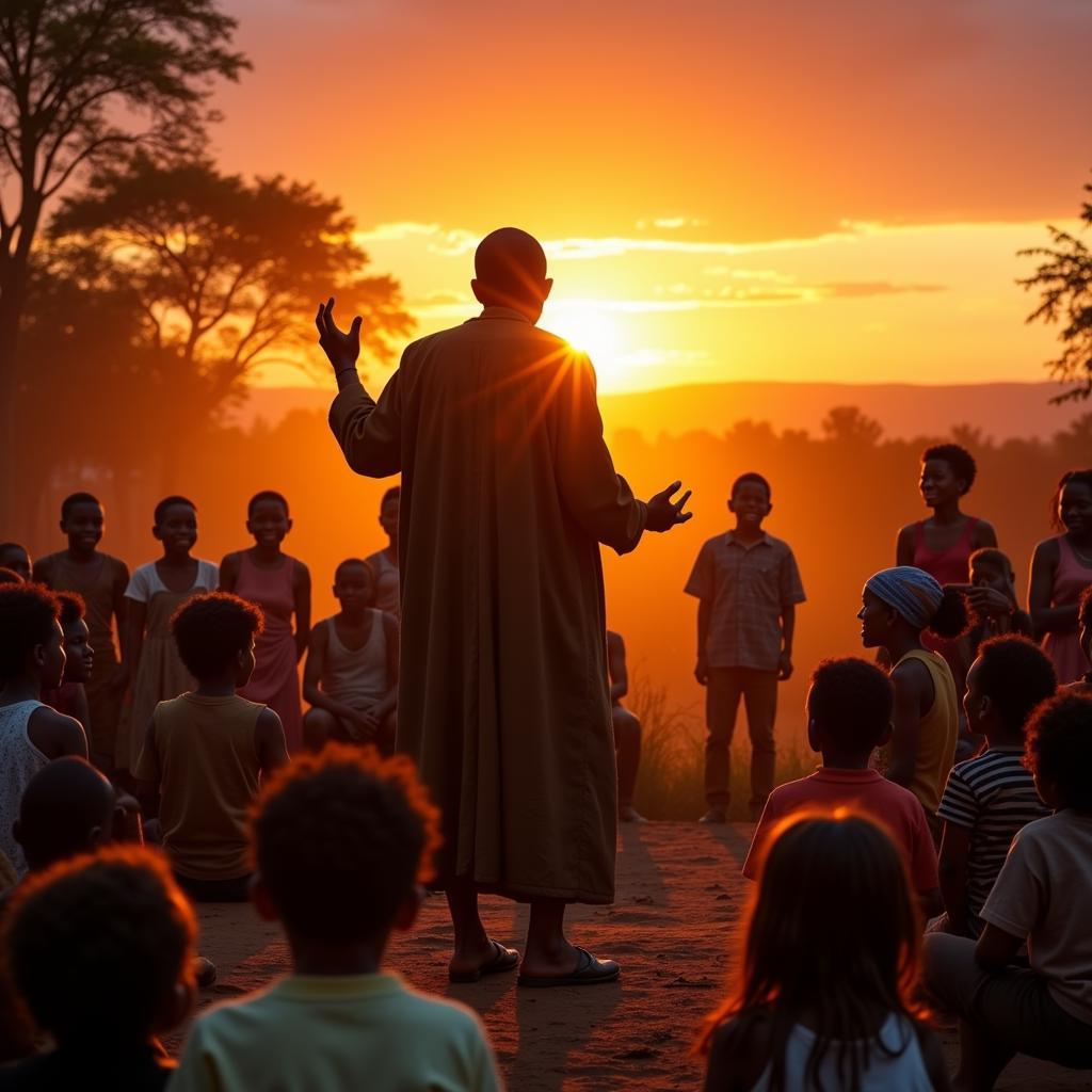 African storyteller captivating an audience with tales