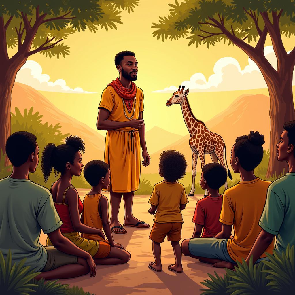 African Storyteller Sharing a Tale about the Giraffe