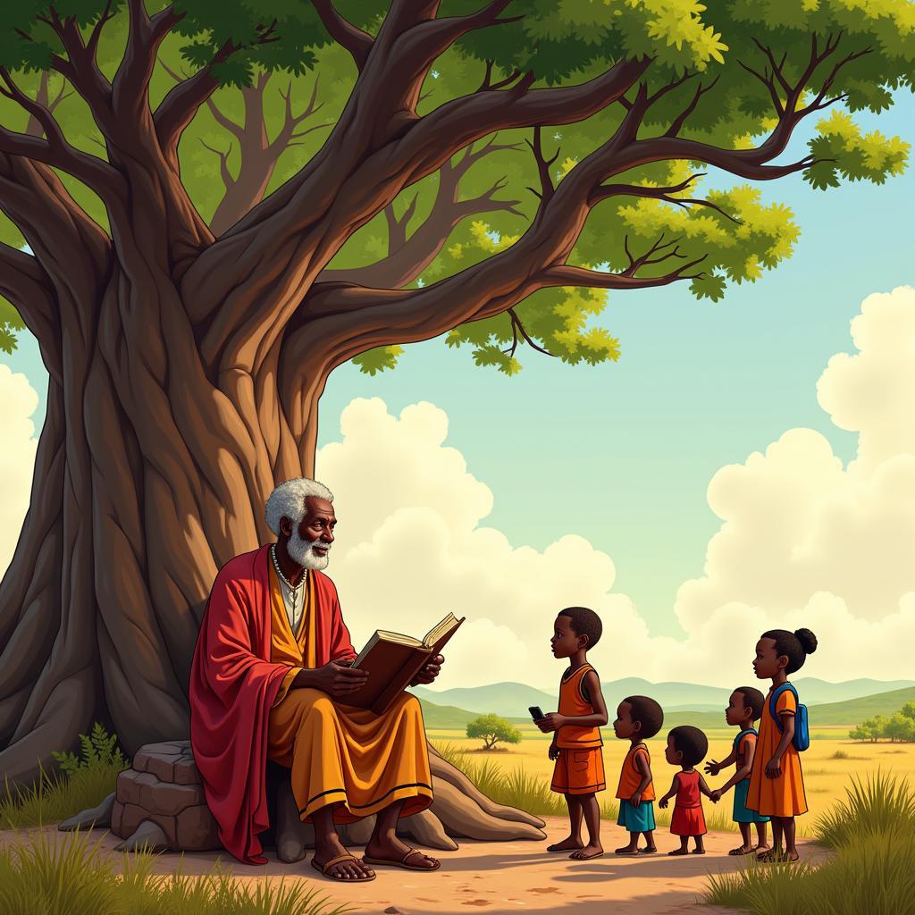 African storyteller sharing tales with children